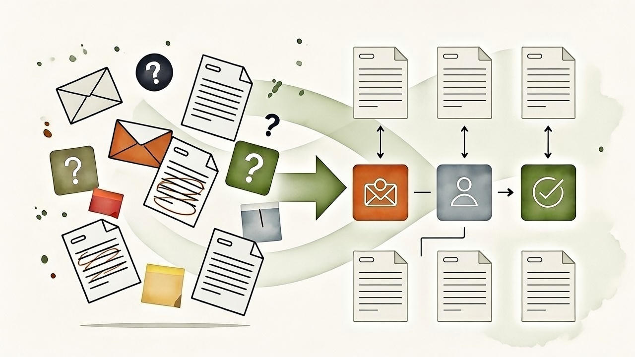 Scattered legal work illustration